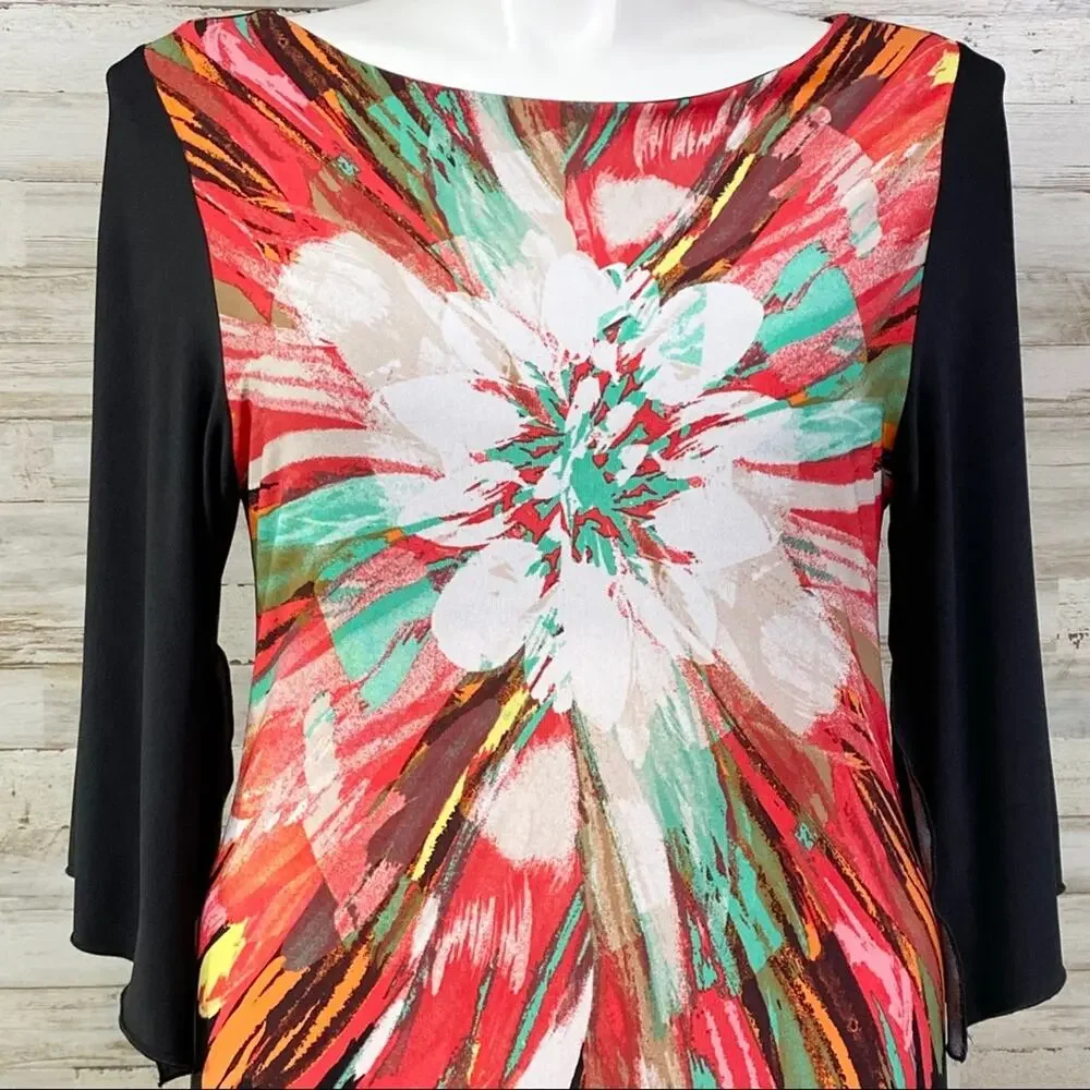 Fenn Wright Manson Floral Dress Womens Size 12 Black Coral Vibrant Shift - Picture 2 of 13